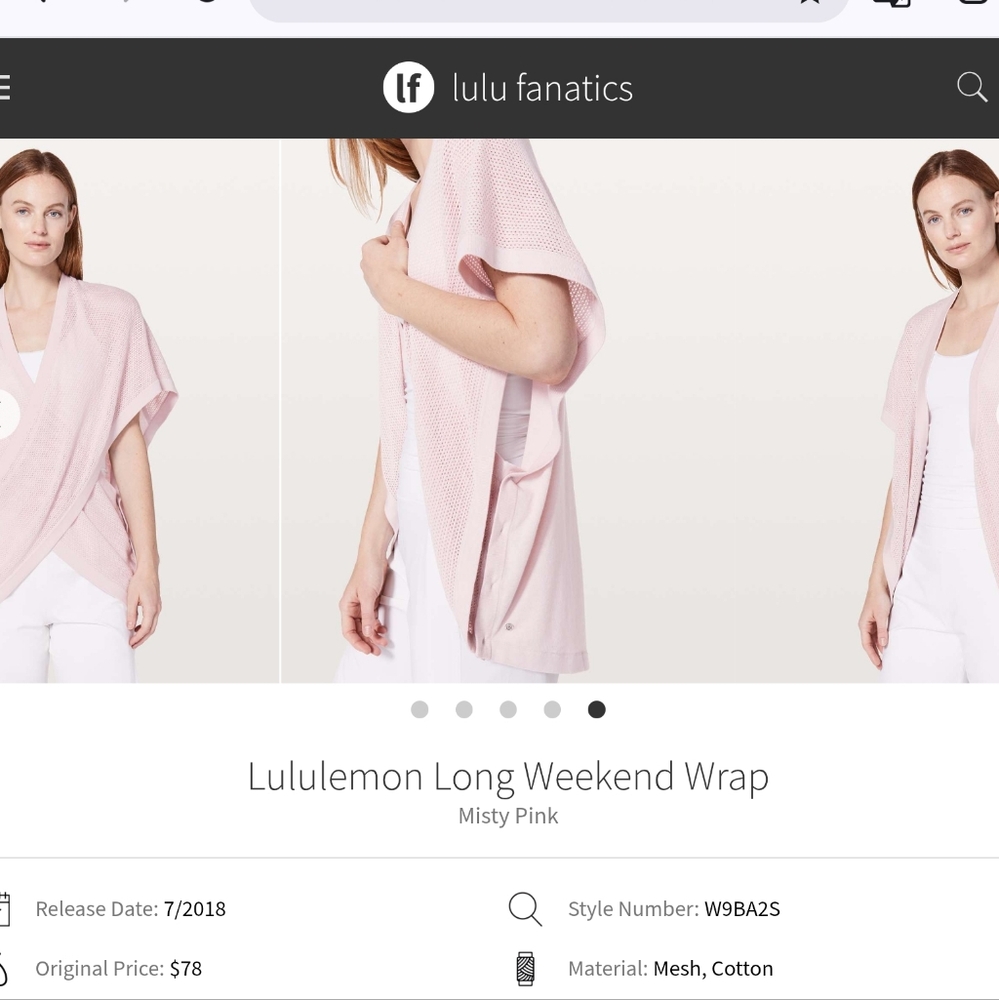 Lululemon Long Weekend Wrap Misty Pink